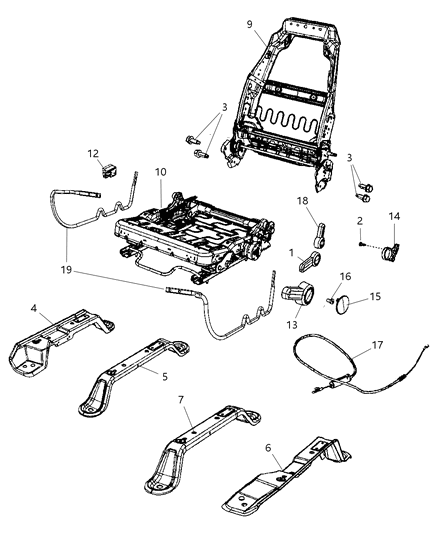 2009 Jeep Wrangler Risers - Miscellaneous Front Seat Attachments Diagram