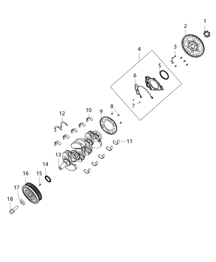 2018 Jeep Wrangler Crankshaft,Crankshaft Bearings , Damper And Flywheel Diagram 2