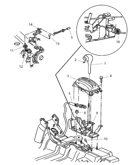 1998 Dodge Neon Controls, Gearshift, Floor Shaft Diagram