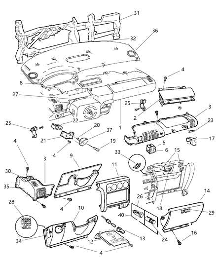 1999 Dodge Neon Seal-Panel Top Cover Diagram for 5291227AB