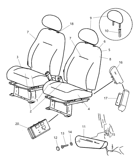 2005 Chrysler PT Cruiser HEADREST-Front Diagram for 1CF341FLAA