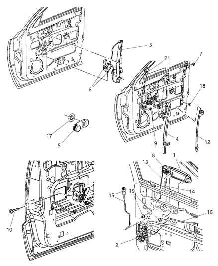 2011 Dodge Dakota Front Door, Hardware Components Diagram