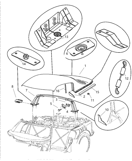 1997 Dodge Viper Bracket-Roof Assembly To Sport Bar Mounting Diagram for 4848395