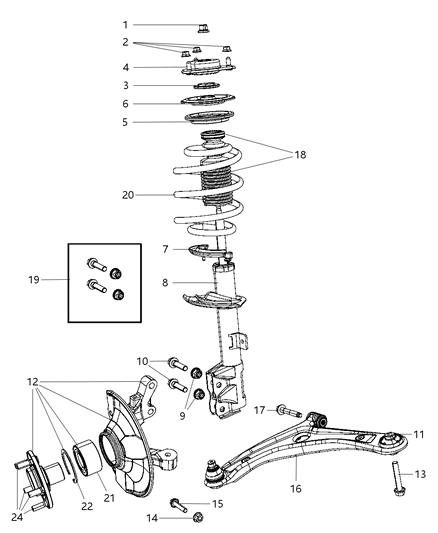 2009 Dodge Caliber Suspension - Front Diagram