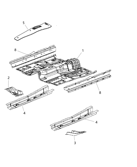 2008 Jeep Patriot Pan-Front Floor Diagram for 5183908AC