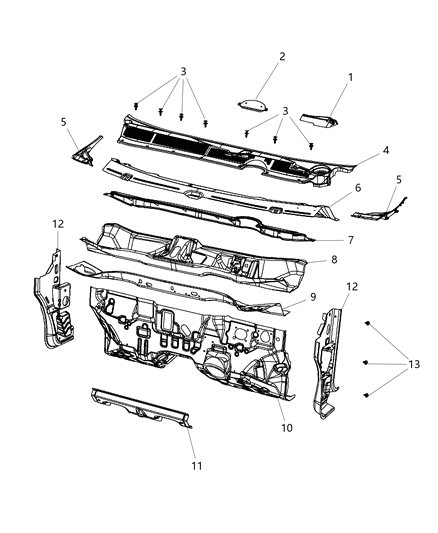 2013 Dodge Dart Cowl & Dash Panel Diagram