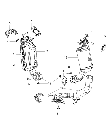 2011 Dodge Grand Caravan Exhaust Manifolds / Converters & Heat Shield Diagram 2