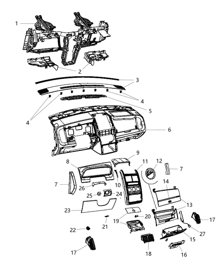 2009 Dodge Journey Glove Box-Instrument Panel Diagram for 1HP18DK7AC