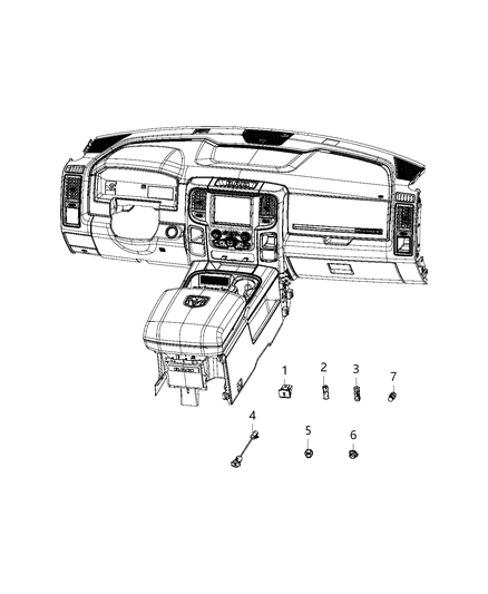 2017 Ram 3500 Cab Chassis Power Outlet, Dash & Console Diagram