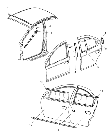 2000 Dodge Neon Mouldings & Ornamentation Diagram