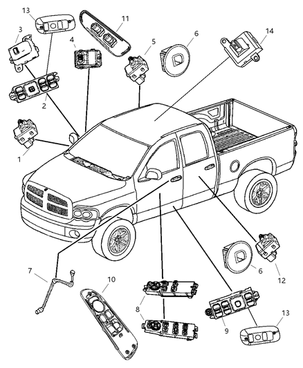 2005 Dodge Ram 1500 Bezel-Power WINDOW/DOOR Lock SWIT Diagram for 5HZ72XDVAB