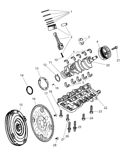 2005 Dodge Ram 1500 Crankshaft , Pistons , Bearings , Torque Converter And Flywheel Diagram 2