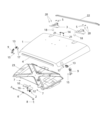 2014 Jeep Wrangler Hood & Related Parts Diagram 1