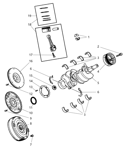 2005 Dodge Ram 1500 Crankshaft , Pistons , Bearings , Torque Converter And Flywheel Diagram 1