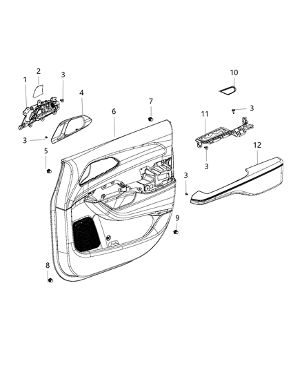 2020 Chrysler Pacifica Front Door Trim Armrest Diagram for 6FL21PMHAB