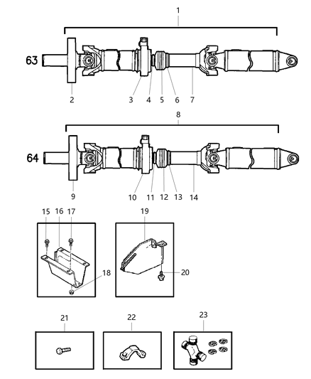 1998 Dodge Ram 1500 Propeller Shaft - Rear Diagram 4