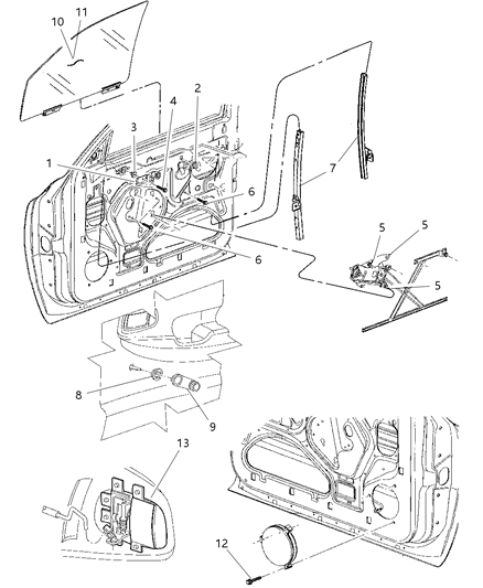 2003 Dodge Dakota Door-Door Glass Diagram for 55255497AB