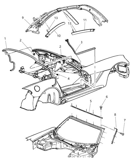 2003 Dodge Viper WEATHERSTRIP-Folding Top Side Rail Diagram for 4865567AA