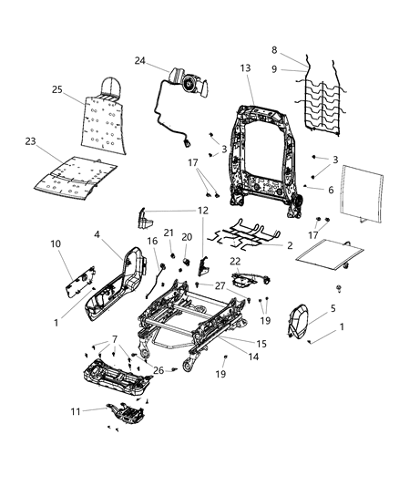 2014 Ram 3500 Adjusters, Recliners & Shields - Passenger Seat Diagram