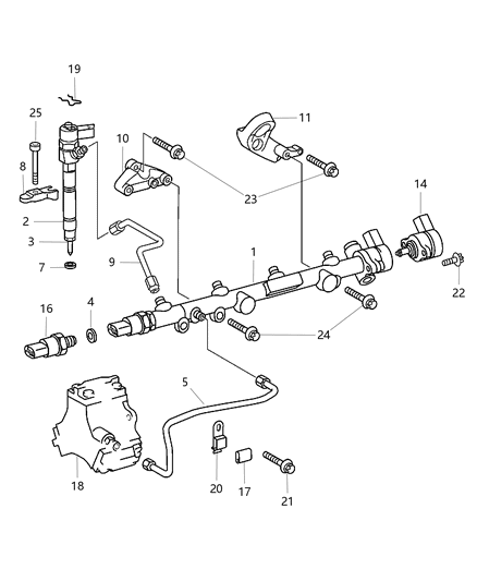 2009 Chrysler PT Cruiser Fuel Rail & Injectors Diagram