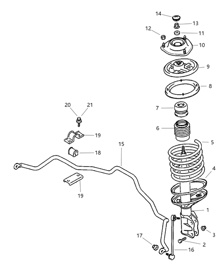 2002 Dodge Stratus Coupe Front Suspension Strut, Spring & Stabilizer Diagram