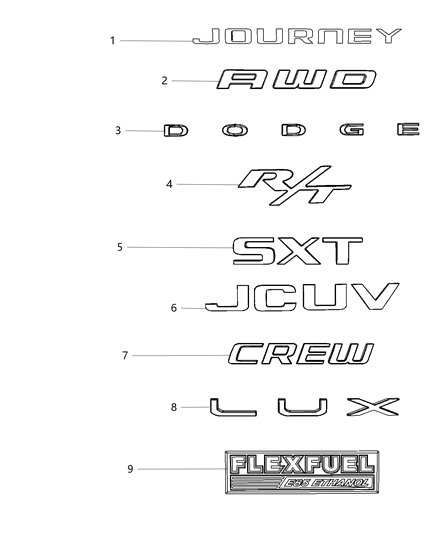 2011 Dodge Journey Nameplate Diagram for 68089363AA