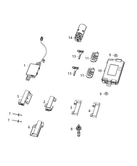 2019 Dodge Challenger Modules, Ignition Node, Receivers, Keys & Key Fobs Diagram 2