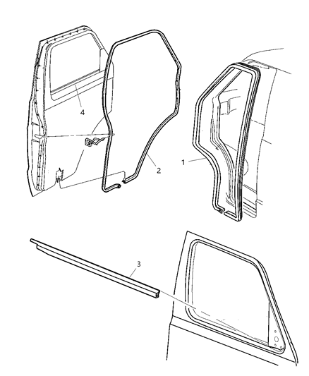 2002 Dodge Ram Wagon Door, Front Weatherstrips & Seal Diagram