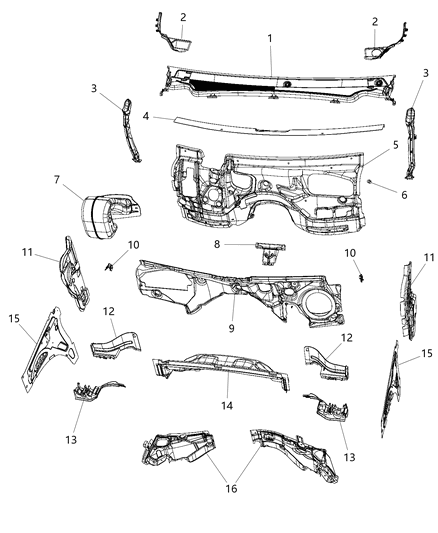 2018 Jeep Grand Cherokee Cowl, Dash Panel & Related Parts Diagram