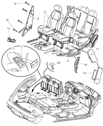 2005 Chrysler PT Cruiser Recliners & Adjusters Diagram