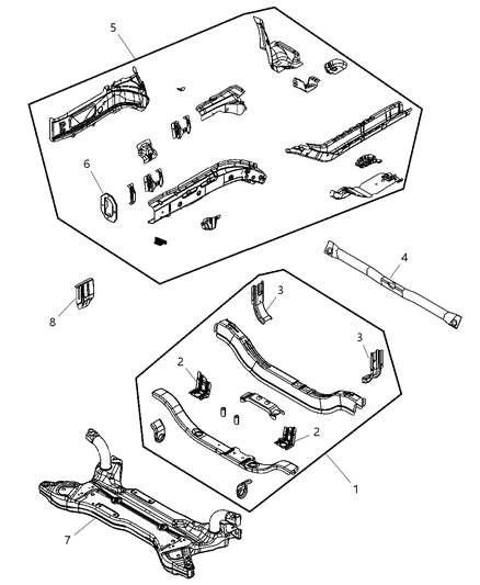 2007 Dodge Caliber Crossmember Front Side Rail Lower Diagram for 5115402AA