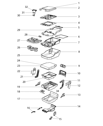 2018 Ram 3500 Armrest Bin Lid Diagram for 5NJ79LU7AA