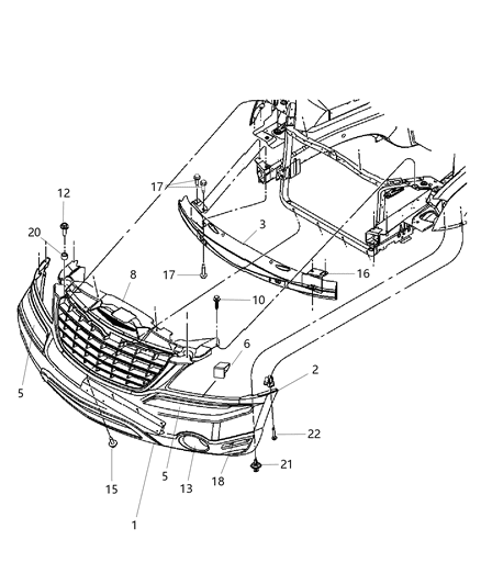 2008 Chrysler Pacifica Front Upper Bumper Cover Diagram for 68041196AA