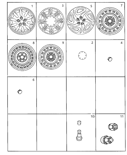 1998 Dodge Stratus Wheels & Hardware Diagram