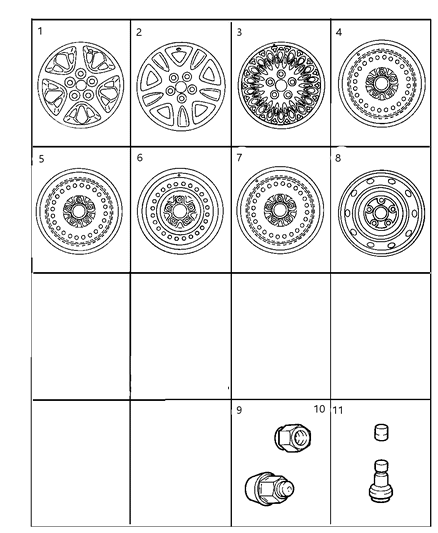 1998 Dodge Grand Caravan Wheels & Hardware Diagram