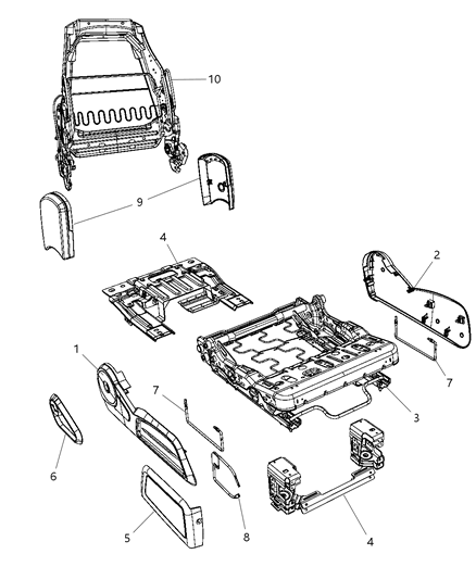 2009 Chrysler PT Cruiser Adjusters, Recliners & Shields - Passenger Seat - Manual Diagram