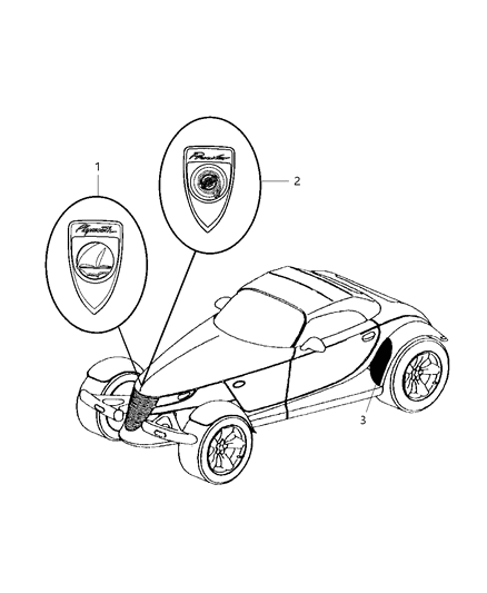 2001 Chrysler Prowler Nameplates & Stone Guards Diagram