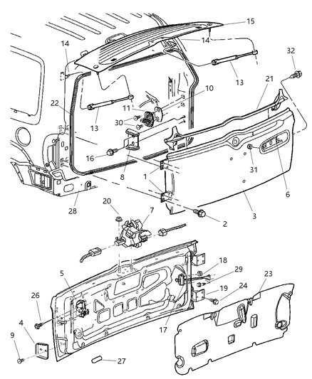 2003 Jeep Liberty Swing Gate, Latch, & Hinges Diagram