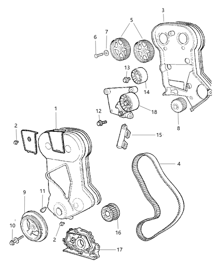 2003 Chrysler Sebring Sedan & Convertible Timing Belt / Chain & Cover Diagram 1