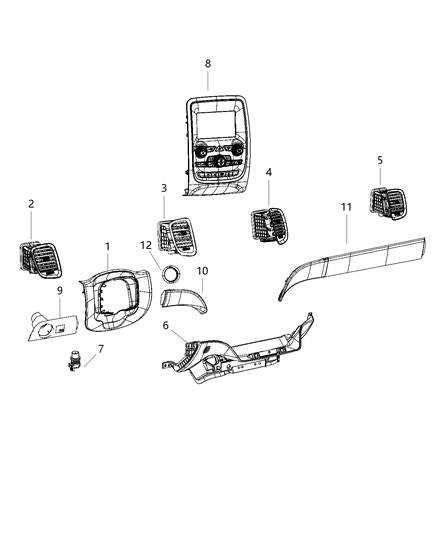 2020 Dodge Durango Instrument Panel - Trim Diagram