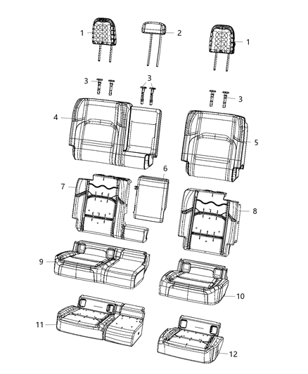 2020 Jeep Gladiator Rear Seat, Split Seat Diagram 1