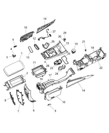 2020 Dodge Durango Console ARMREST Diagram for 6TX802X9AA