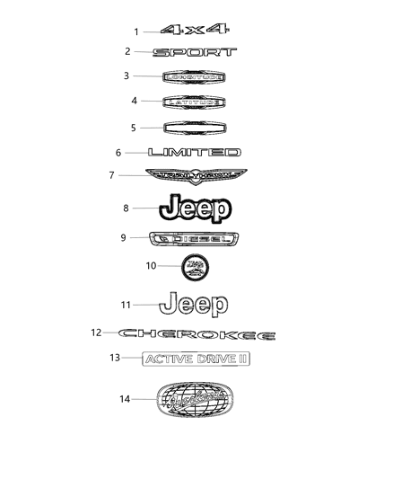 2018 Jeep Cherokee Nameplates - Emblem & Medallions Diagram