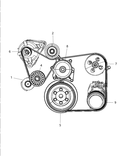 2008 Dodge Viper Pulley & Related Parts Diagram