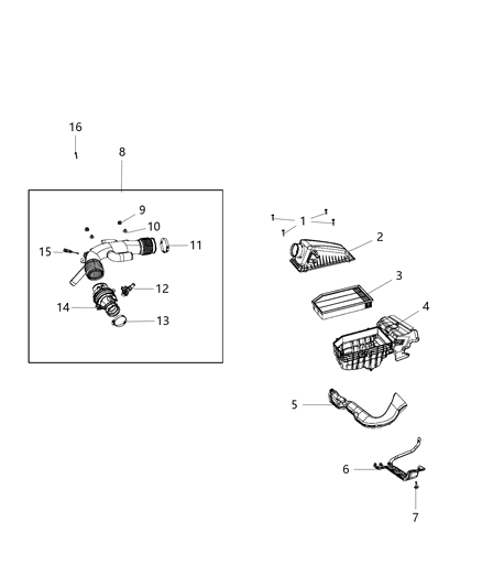 2021 Jeep Wrangler Air Cleaner Hose Diagram for 68398601AA