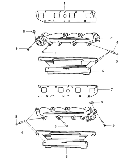 2008 Dodge Ram 3500 Pickup Exhaust Manifold & Heat Shield Diagram 1