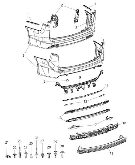 2020 Chrysler Voyager Fascia, Rear Diagram