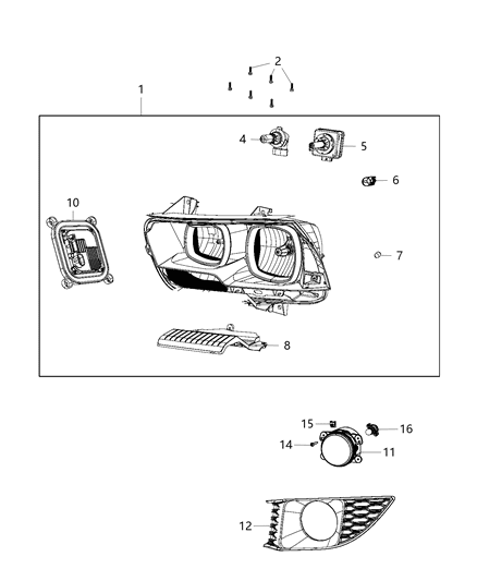 2012 Dodge Charger Right Head Light Diagram for 57010410AD