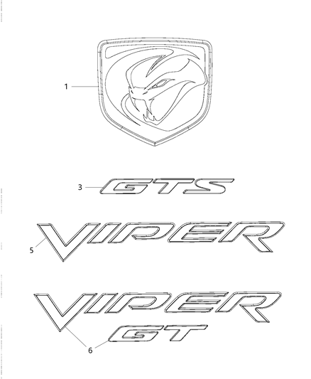 2017 Dodge Viper Nameplates, Emblems, Decals & Medallions Diagram