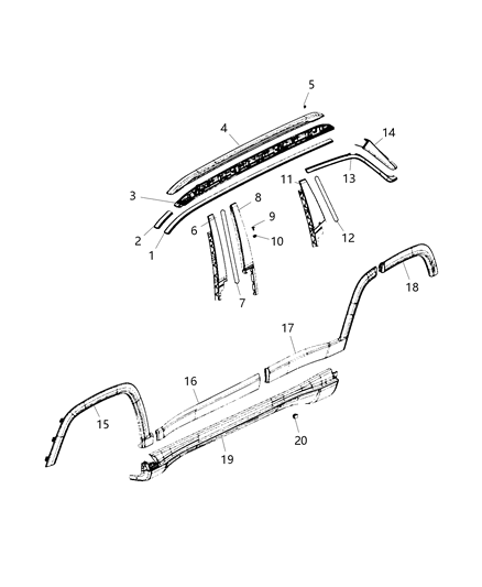 2021 Jeep Compass Rail-Luggage Rack Side Diagram for 5UR19RXFAC